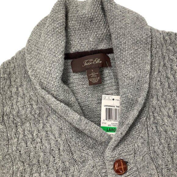 Tasso Elba Gray Lambswool blend Shawl collar Elbow Patches cardigan sweater  L - Picture 4 of 9